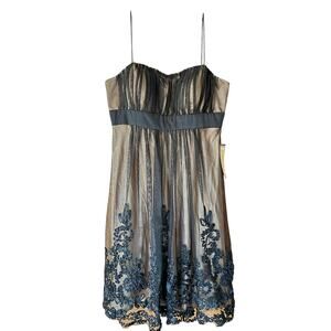 Vintage Y2K Black Mesh Gold Satin Dress NWT Whimsigoth Dark Romantic Babydoll 8